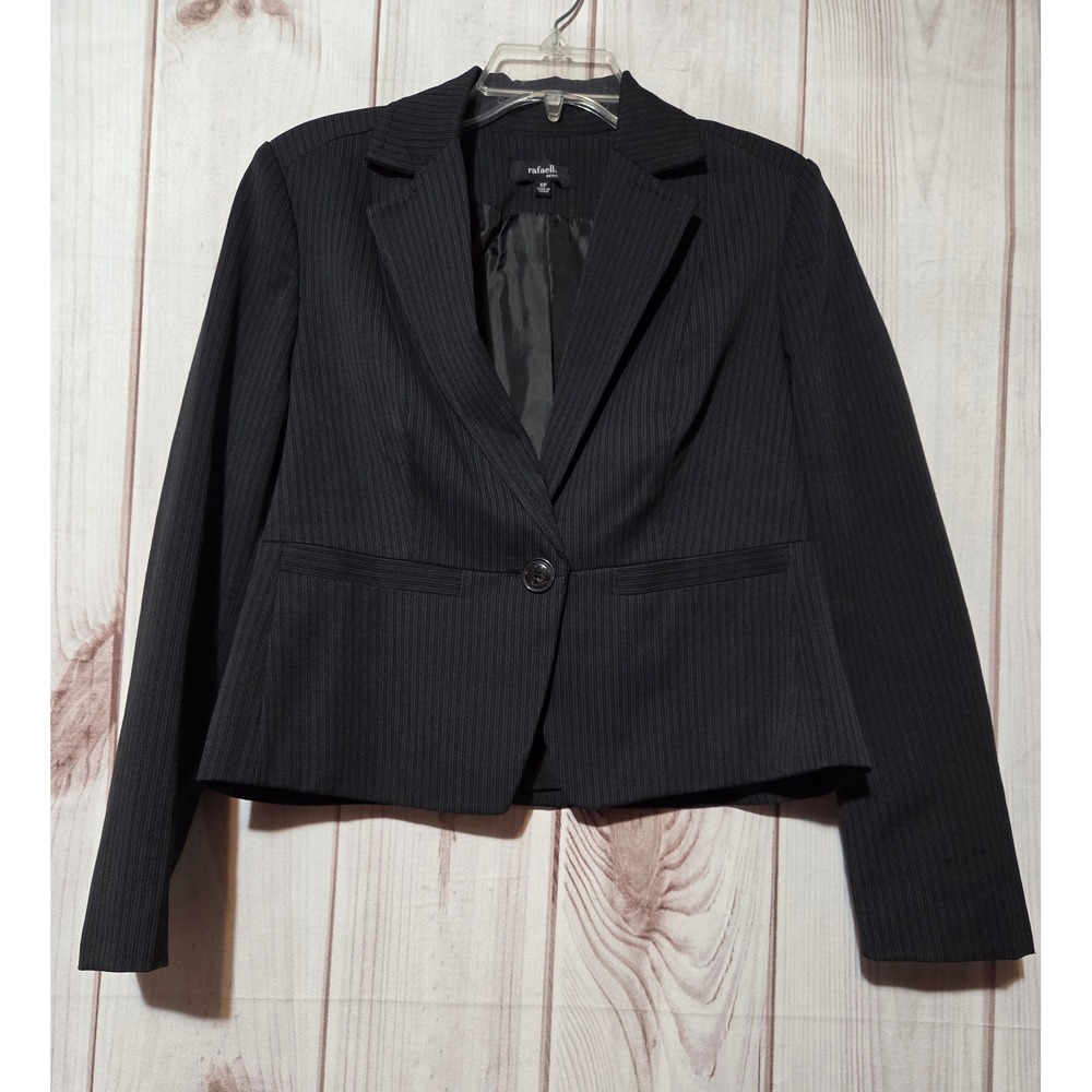 Rafaella Petite Womens Black Blue‎ Pinstripe Blazer Jacket Size 6P Single Button